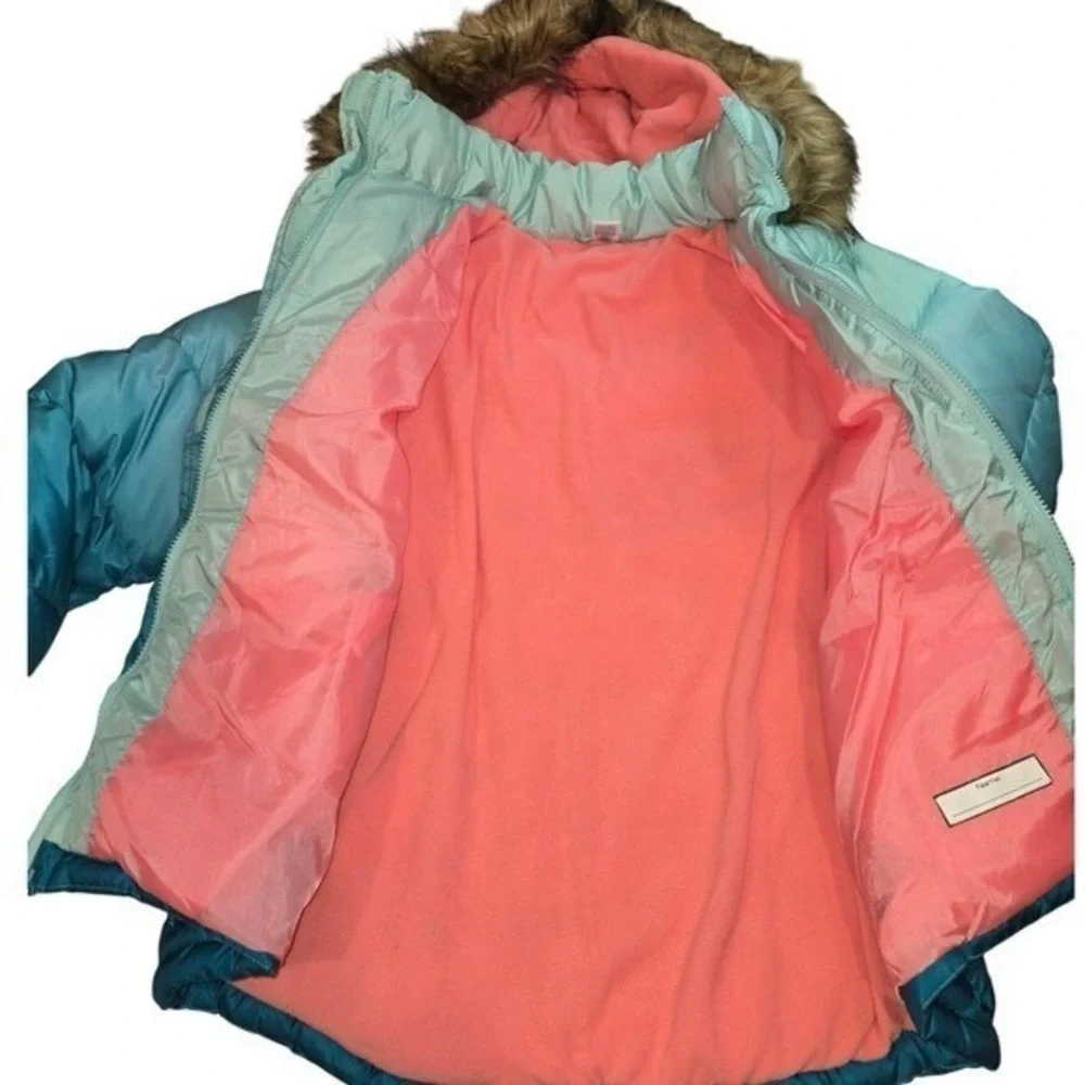 Arizona Jean Co Girls XL 18.5 Plus Ombre Puffer Jacket Faux Fur Hood Winter Coat